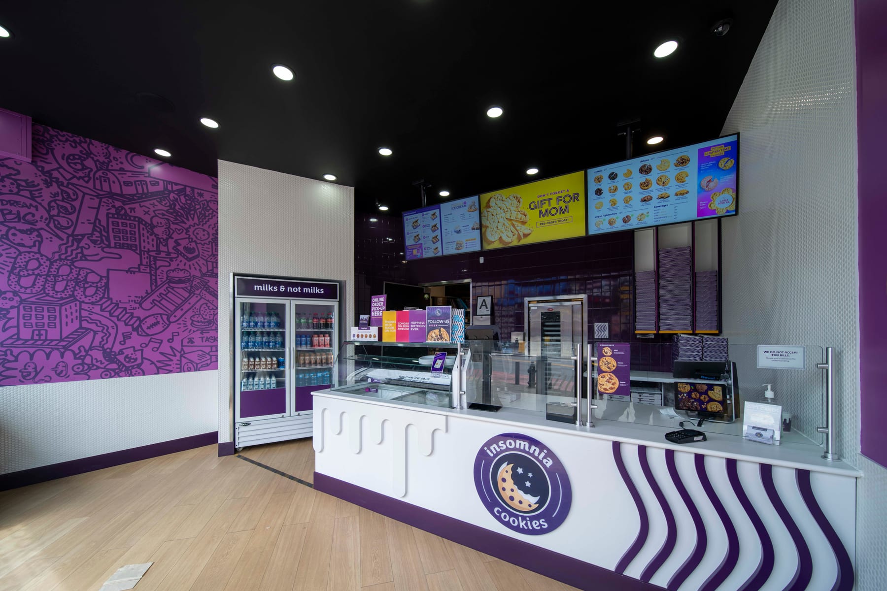 Insomnia Cookies in Bronx, New York, interior view 3, designed by Zelta Design